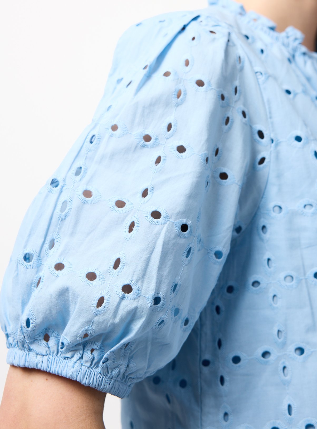Blue Broderie Style Frill Collar Shirt 10 - Image 2 thumbnail